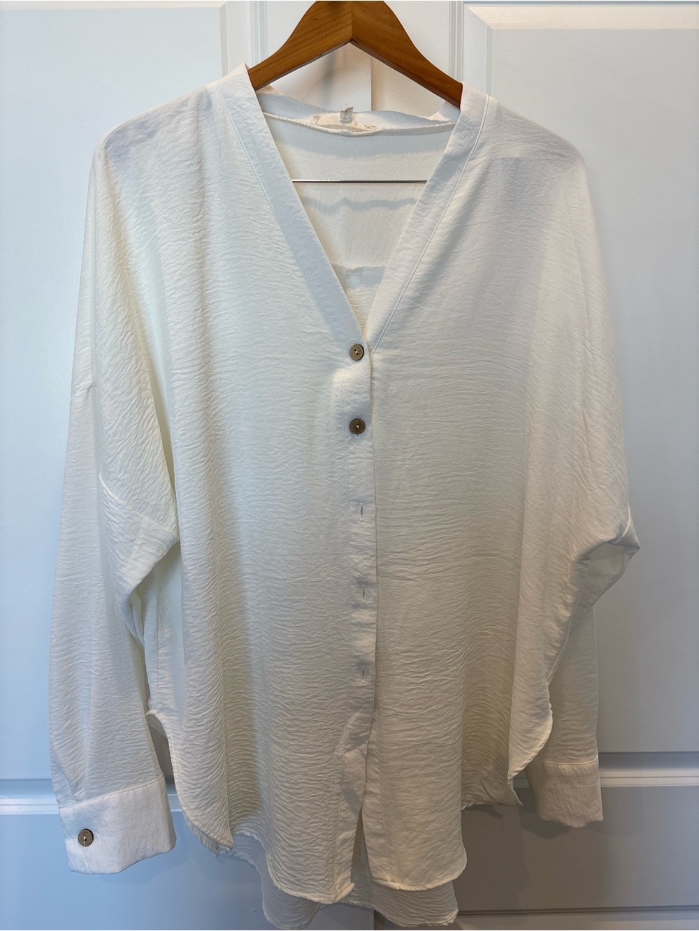 White V-Neck Button-Down Blouse